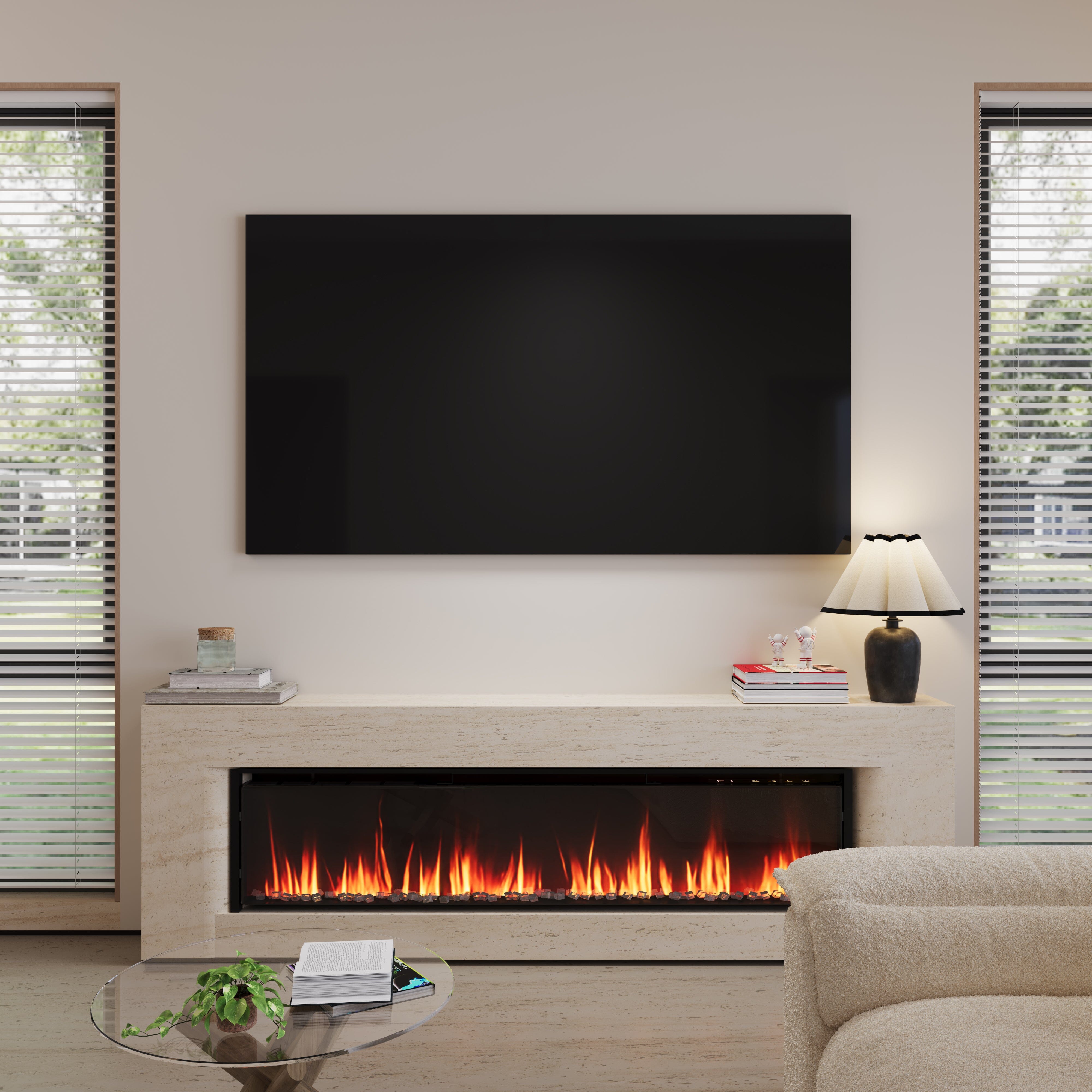 40/50/60inch Black Wall Mounted & Recessed Electric Fireplace with Adjustable Flame & Brightness Living and Home 60inch (Pre-Order)